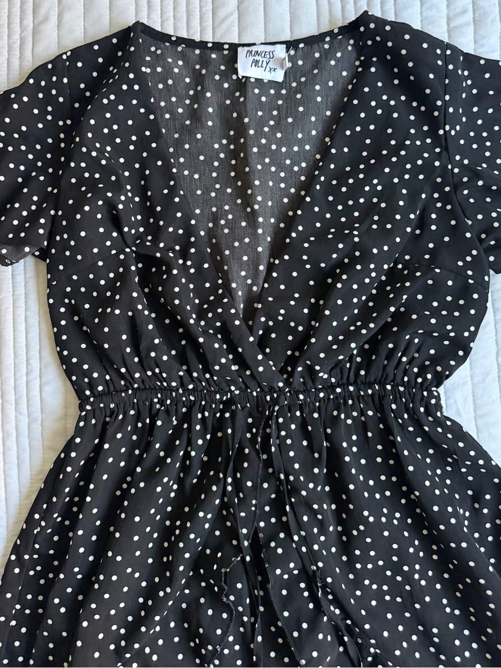 Princess Polly Size 6 Women's V Neck Dress Black & White Polka Dots Ruffles Used - Picture 3 of 9